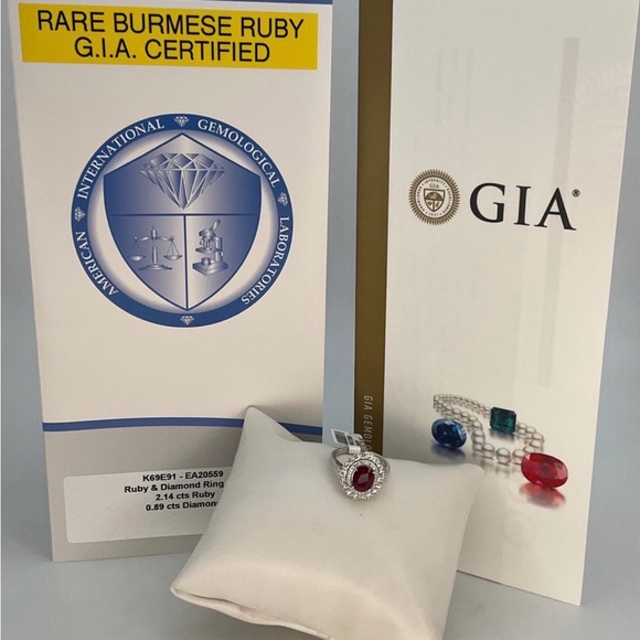 GIA 2.14ct Burmese Ruby Platinum Ring Oscar Friedman 0.89ct Diamonds Size 7 - Picture 4 of 6